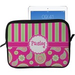 Pink & Green Paisley and Stripes Tablet Case / Sleeve - Large (Personalized)