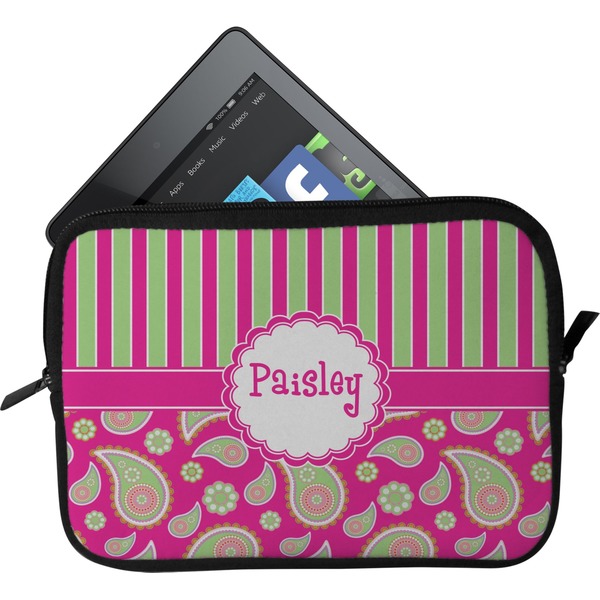 Custom Pink & Green Paisley and Stripes Tablet Case / Sleeve - Small (Personalized)