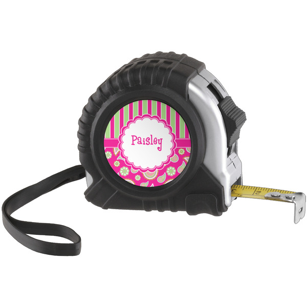 Custom Pink & Green Paisley and Stripes Tape Measure (25 ft) (Personalized)