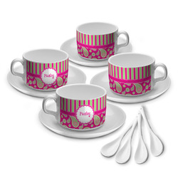 Pink & Green Paisley and Stripes Tea Cup - Set of 4 (Personalized)