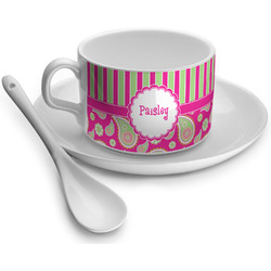 Pink & Green Paisley and Stripes Tea Cup - Single (Personalized)