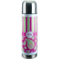 Pink & Green Paisley and Stripes Stainless Steel Thermos (Personalized)