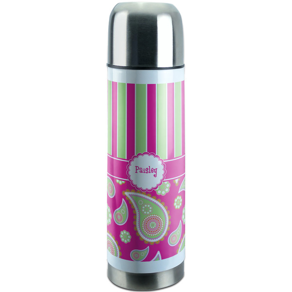 Custom Pink & Green Paisley and Stripes Stainless Steel Thermos (Personalized)