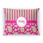Pink & Green Paisley and Stripes Rectangular Throw Pillow Case - 12"x18" (Personalized)