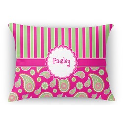 Pink & Green Paisley and Stripes Rectangular Throw Pillow Case (Personalized)