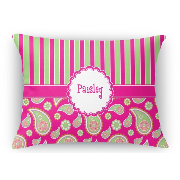 Custom Pink & Green Paisley and Stripes Rectangular Throw Pillow Case (Personalized)