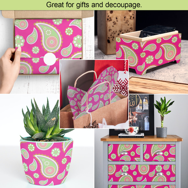 Pink & Green Paisley and Stripes Tissue Paper - In Use Collage