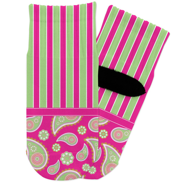 Custom Pink & Green Paisley and Stripes Toddler Ankle Socks