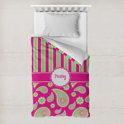 Pink & Green Paisley and Stripes Toddler Duvet Cover w/ Name or Text