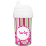 Pink & Green Paisley and Stripes Toddler Sippy Cup (Personalized)