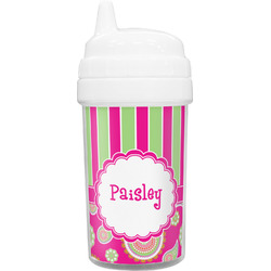 Pink & Green Paisley and Stripes Toddler Sippy Cup (Personalized)