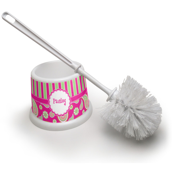 Custom Pink & Green Paisley and Stripes Toilet Brush (Personalized)