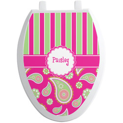 Pink & Green Paisley and Stripes Toilet Seat Decal - Elongated (Personalized)