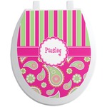 Pink & Green Paisley and Stripes Toilet Seat Decal (Personalized)