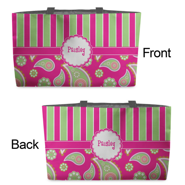 Pink & Green Paisley and Stripes Tote w/Black Handles - Front & Back Views