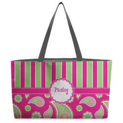 Pink & Green Paisley and Stripes Beach Totes Bag - w/ Black Handles (Personalized)