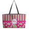 Pink & Green Paisley and Stripes Tote w/Black Handles - Front View