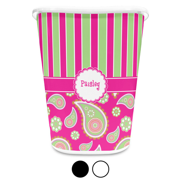 Pink & Green Paisley and Stripes Custom Waste Basket