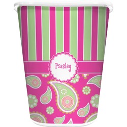 Pink & Green Paisley and Stripes Waste Basket - Double Sided (White) (Personalized)