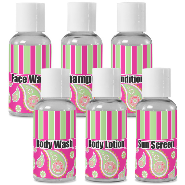Custom Pink & Green Paisley and Stripes Travel Bottles (Personalized)