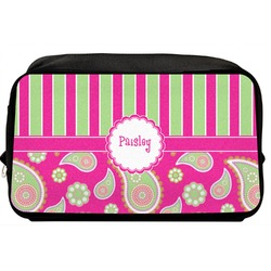Pink & Green Paisley and Stripes Toiletry Bag / Dopp Kit (Personalized)