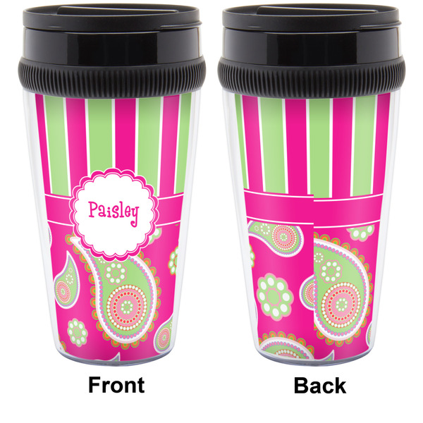 Pink & Green Paisley and Stripes Travel Mug Approval (Personalized)