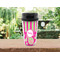 Pink & Green Paisley and Stripes Travel Mug Lifestyle (Personalized)