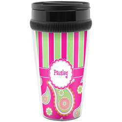 Pink & Green Paisley and Stripes Acrylic Travel Mug without Handle (Personalized)