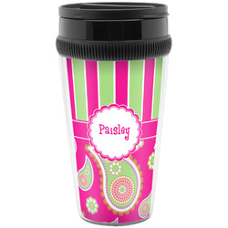 Pink & Green Paisley and Stripes Acrylic Travel Mug without Handle (Personalized)
