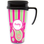Pink & Green Paisley and Stripes Acrylic Travel Mug with Handle (Personalized)