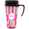 Pink & Green Paisley and Stripes Acrylic Travel Mug with Handle (Personalized)