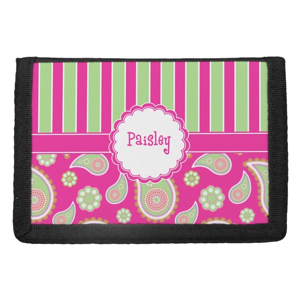 Custom Pink & Green Paisley and Stripes Trifold Wallet (Personalized)