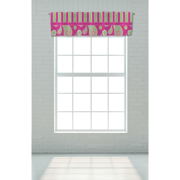 Pink & Green Paisley and Stripes Valance - On window