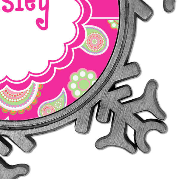 Pink & Green Paisley and Stripes Vintage Snowflake - Detail