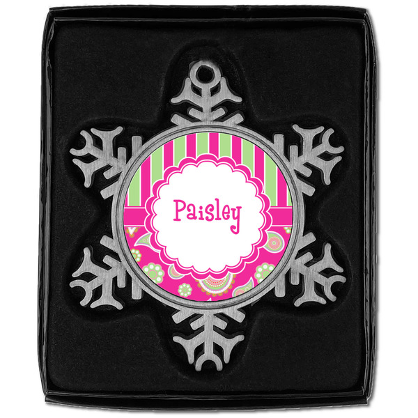 Pink & Green Paisley and Stripes Vintage Snowflake - In box
