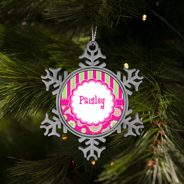 Pink & Green Paisley and Stripes Vintage Snowflake - (LIFESTYLE)