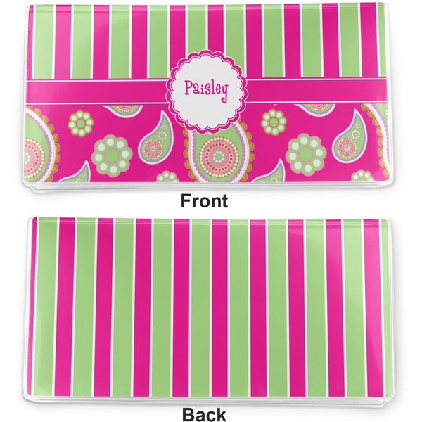 Pink & Green Paisley and Stripes Vinyl Check Book Cover - Front and Back
