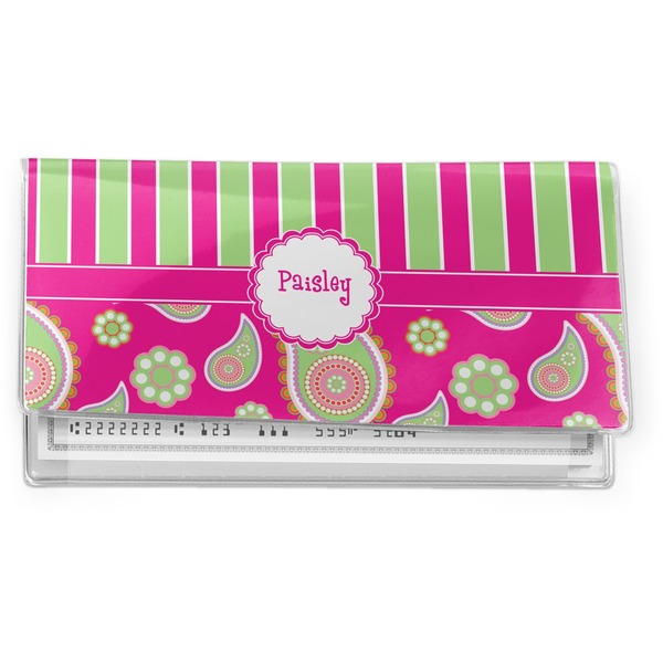 Custom Pink & Green Paisley and Stripes Vinyl Checkbook Cover (Personalized)