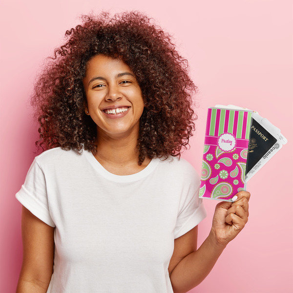 Pink & Green Paisley and Stripes Vinyl Document Holder - LIFESTYLE
