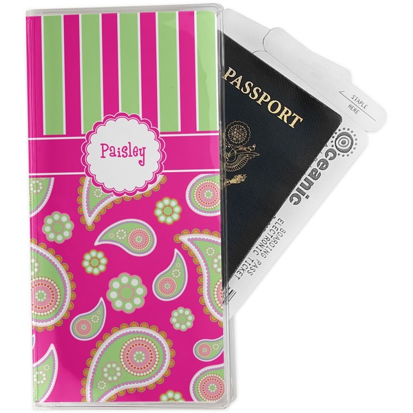 Custom Pink & Green Paisley and Stripes Travel Document Holder