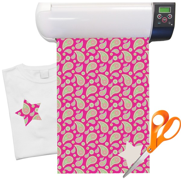 Custom Pink & Green Paisley and Stripes Heat Transfer Vinyl Sheet (12"x18")