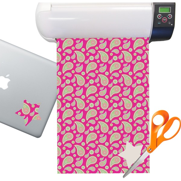 Custom Pink & Green Paisley and Stripes Sticker Vinyl Sheet (Permanent)