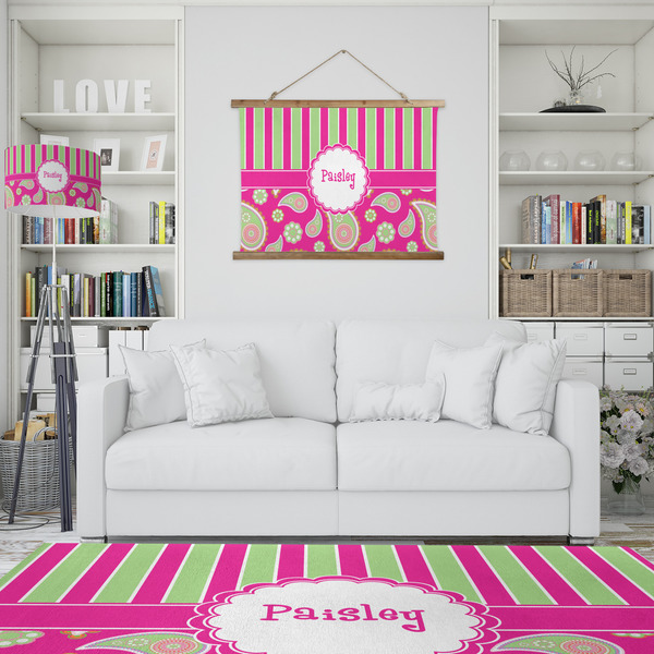 Pink & Green Paisley and Stripes Wall Hanging Tapestry - IN CONTEXT
