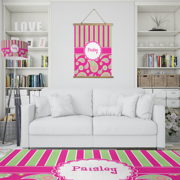 Pink & Green Paisley and Stripes Wall Hanging Tapestry - Portrait - IN CONTEXT