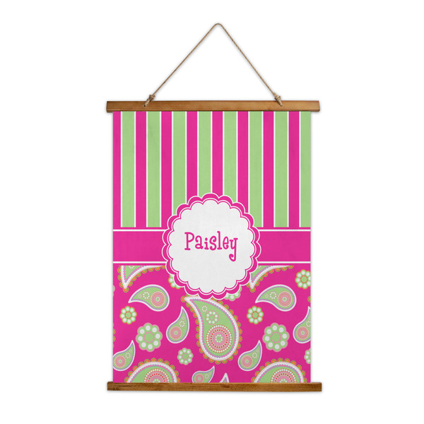 Custom Pink & Green Paisley and Stripes Wall Hanging Tapestry - Tall (Personalized)
