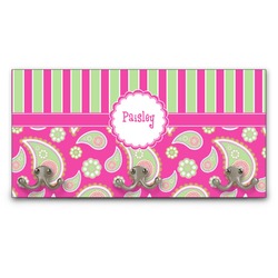 Pink & Green Paisley and Stripes Wall Mounted Coat Rack (Personalized)