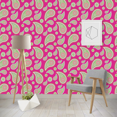 Pink & Green Paisley and Stripes Wallpaper & Surface Covering