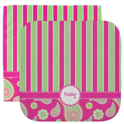 Pink & Green Paisley and Stripes Facecloth / Wash Cloth (Personalized)