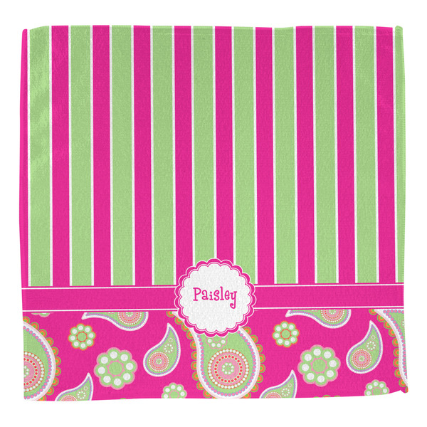 Pink & Green Paisley and Stripes Washcloth - Front - No Soap