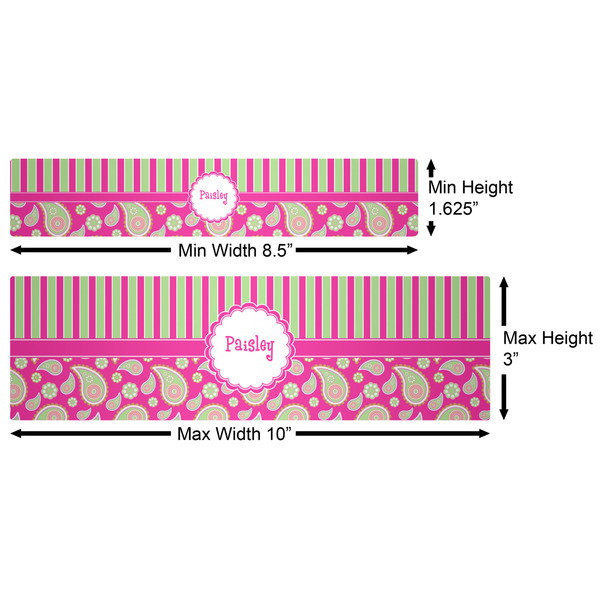 Pink & Green Paisley and Stripes Water Bottle Labels w/ Dimensions